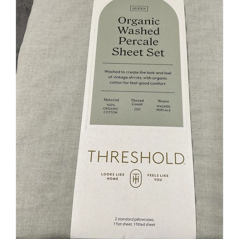 Threshold Organic Cotton Washed Percale Sheet Set 4-Piece Queen